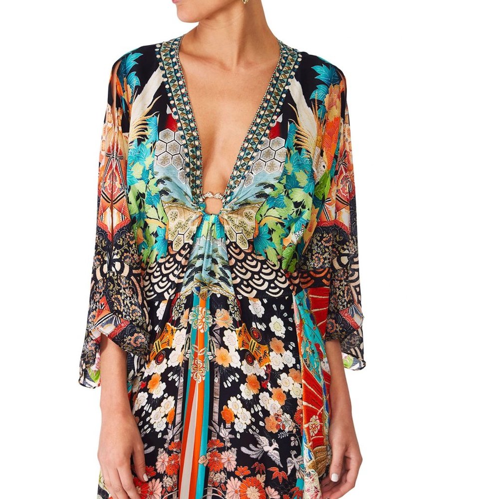 Camilla Silk Maxi Kaftan With Hardware